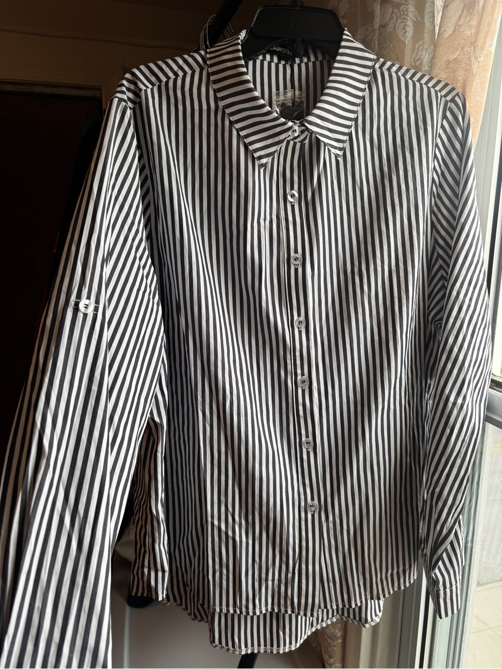 NWT Allegra K Black & White Striped Button Down Shirt | Women’s Plus XXL